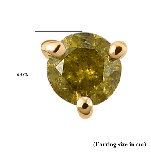 9K Yellow Gold Yellow Diamond Stud Earrings (with Push Back) 0.26 Ct Hallmarked