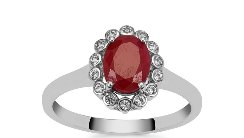 Burmese ruby ring with white Zircon in 9k white gold