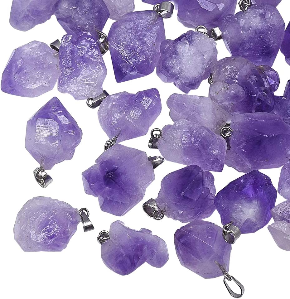 Natural Amethyst Pendants Healing Crystal Chakra Reiki Gemstone Bead Charms