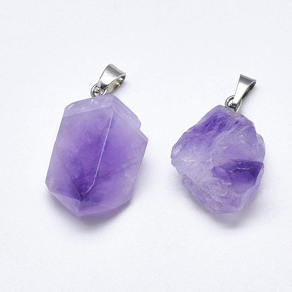 Natural Amethyst Pendants Healing Crystal Chakra Reiki Gemstone Bead Charms