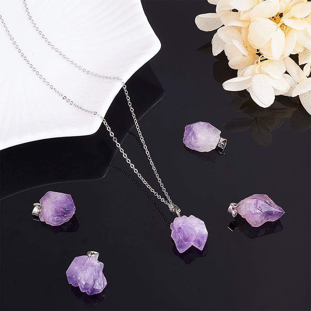 Natural Amethyst Pendants Healing Crystal Chakra Reiki Gemstone Bead Charms