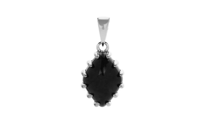 Natural Black Burmese Jade Pendant in Sterling Silver