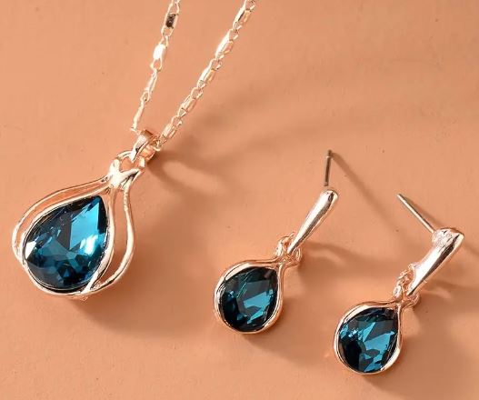 Rose Gold Crystal Necklace Earring Jewellery Set for women