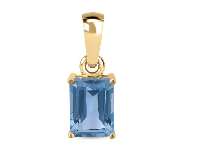 Blue Topaz Solitaire Pendant with 9K Yellow Gold AA