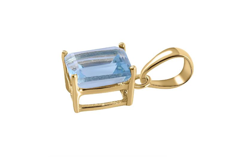 Blue Topaz Solitaire Pendant with 9K Yellow Gold AA