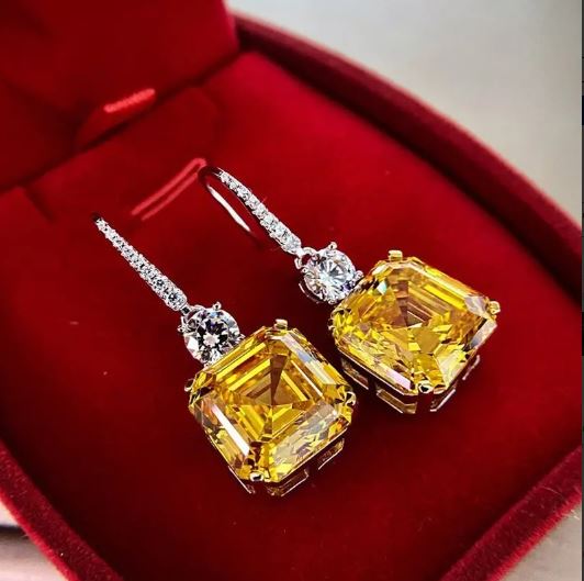 Exquisite Citrine Dangle Earrings 925 Silver Plated Ear Jewelry For Women Bridal