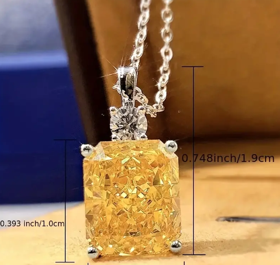 Citrine Necklace gemstone Crystal Pendant 925 Sterling Silver Chain