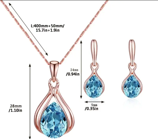 Rose Gold Crystal Necklace Earring Jewellery Set for women