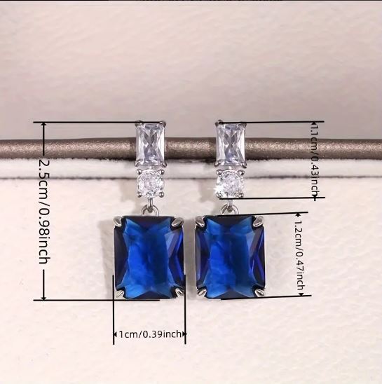 Chic Cuboid Elegance Long Blue & White Synthetic Gems Dangle Earrings women gift