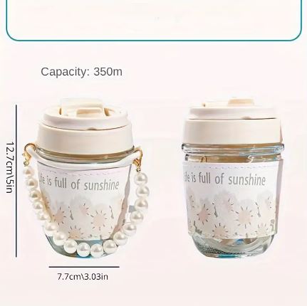 Creative Pearl Bracelet Glass Straw Cup, Double Drinking Cup, High Value, Resistant Water Coffee Cup