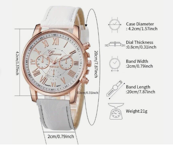 5pcs Jewellery Set Round Pointer Quartz Wrist Watch Analog PU Leather Gift Women