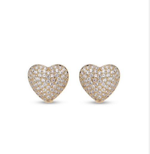 Simulated Diamond Heart Stud Earrings (with Clasp) in Yellow Gold Tone