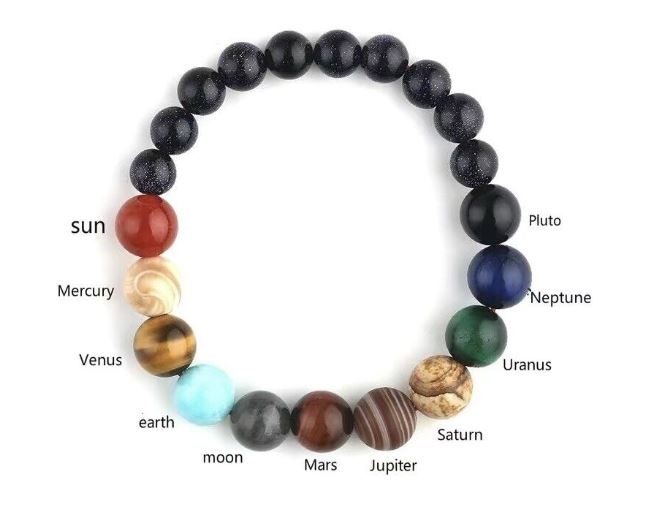 Natural Stone Universe Eight Planet Bracelet Elastic Beads Bangle Men Women Gift