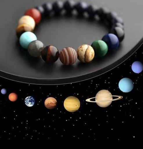 Natural Stone Universe Eight Planet Bracelet Elastic Beads Bangle Men Women Gift