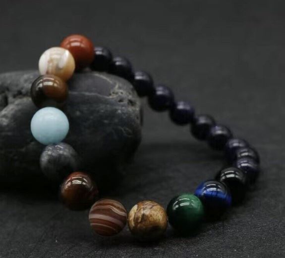 Natural Stone Universe Eight Planet Bracelet Elastic Beads Bangle Men Women Gift