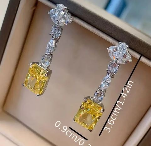 Geometric Shape citrine yellow White Shiny Synthetic Gems Dangle Earrings women