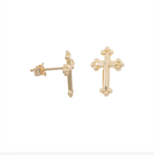 Gold Cross Stud Earrings hallmarked