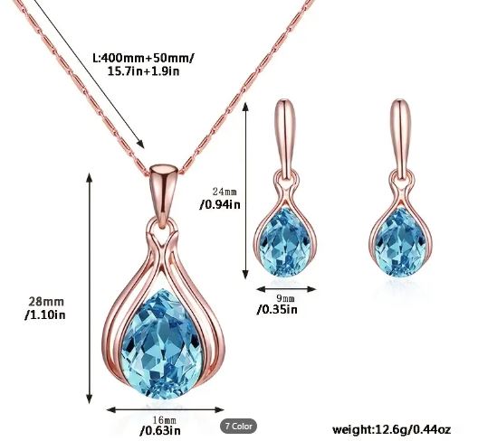 Rose Gold Crystal Necklace Earring Jewellery Set for women