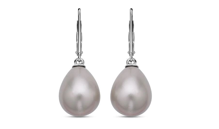 Pink Grey Purple Shell Pearl Solitaire Drop Earrings in Sterling Silver with Rhodium Plating