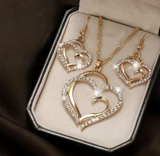 3 Pcs Set Of Jewellery Heart Shaped Earrings And Necklace Gifts Parties