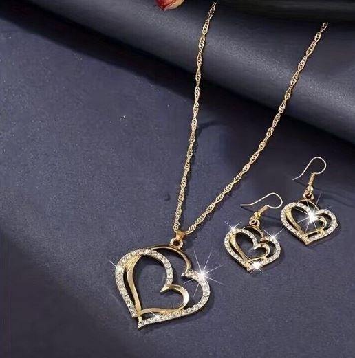 3 Pcs Set Of Jewellery Heart Shaped Earrings And Necklace Gifts Parties