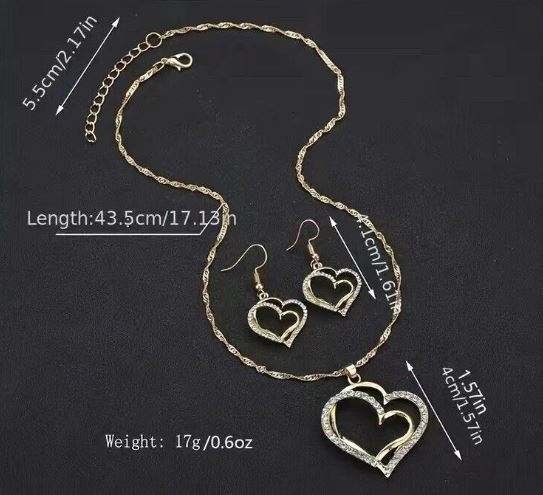 3 Pcs Set Of Jewellery Heart Shaped Earrings And Necklace Gifts Parties