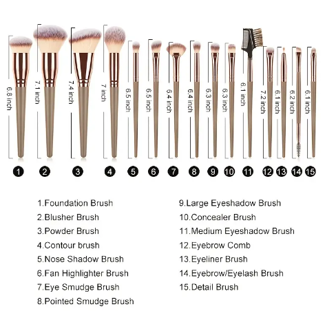 15pcs Professional Makeup Brushes Set Bag Foundation Eyelash Eyebrow Eyeshadow