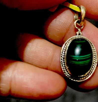 Natural Malachite Gemstone Sphere 925 Sterling Silver Pendant