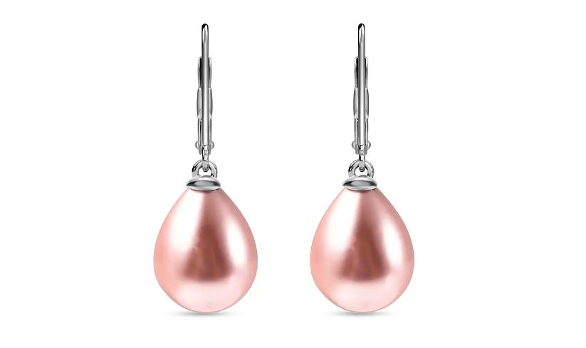 Pink Grey Purple Shell Pearl Solitaire Drop Earrings in Sterling Silver with Rhodium Plating