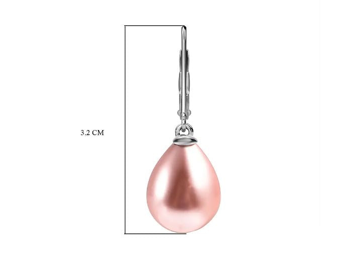 Pink Grey Purple Shell Pearl Solitaire Drop Earrings in Sterling Silver with Rhodium Plating