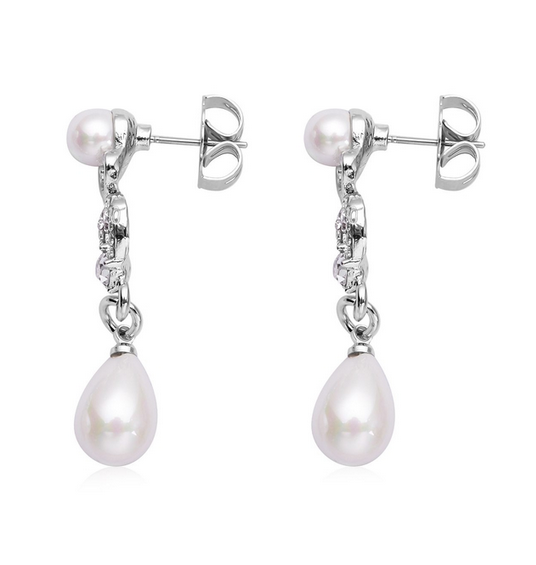 White Shell Pearl and White Austrian Crystal Earrings and Bracelet