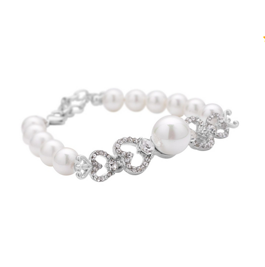 White Shell Pearl and White Austrian Crystal Earrings and Bracelet