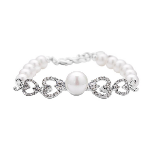 White Shell Pearl and White Austrian Crystal Earrings and Bracelet