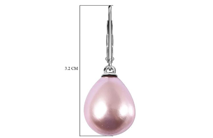 Pink Grey Purple Shell Pearl Solitaire Drop Earrings in Sterling Silver with Rhodium Plating