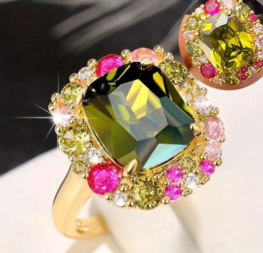 May Birthstone Ring: Celebrate with Stunning 18k Gold Plated Emerald Ring