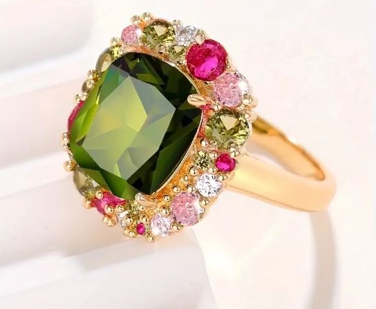 May Birthstone Ring: Celebrate with Stunning 18k Gold Plated Emerald Ring