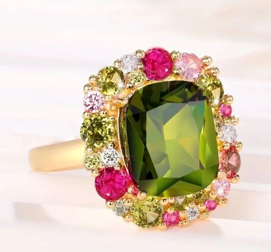 May Birthstone Ring: Celebrate with Stunning 18k Gold Plated Emerald Ring