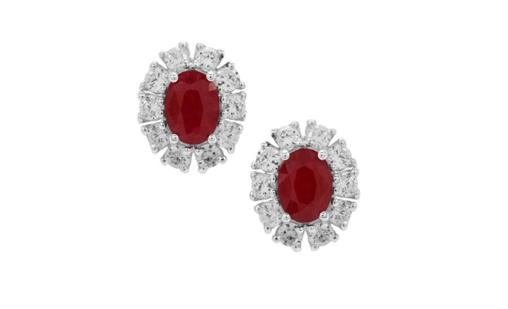 Ruby Earrings With White Zircon In Sterling Silver