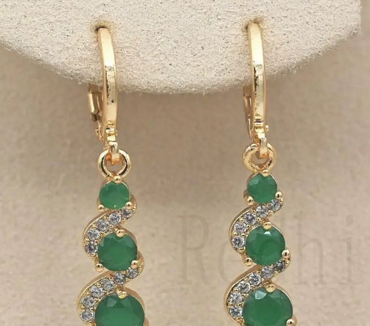 Vintage Swirl Round Green Stone Drop Dangle Earrings