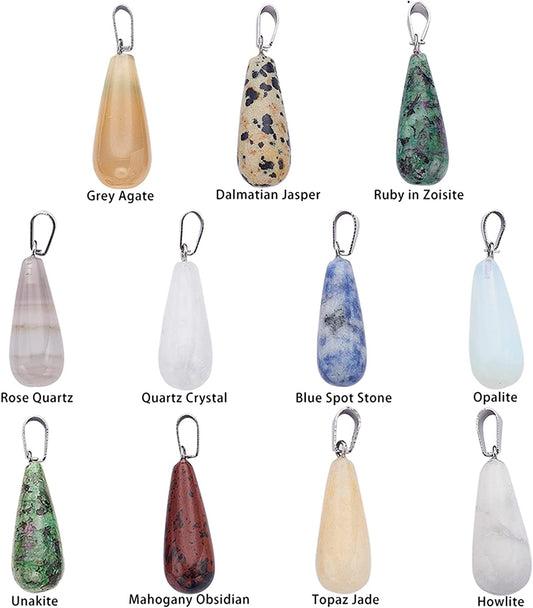 Natural Stone Oval Long Tears Water Drop Semi-Precious Gemstone Pendants