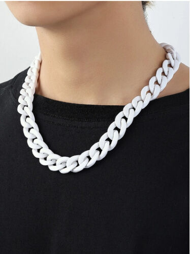 Men's women white funky solid Curb Chain Necklace