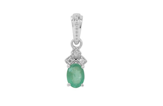 Zambian Emerald & White Zircon Sterling Silver Pendant